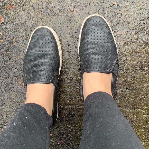 VINCE. Perforated Black Leather Slip-On Sneakers - Picture 5 of 8